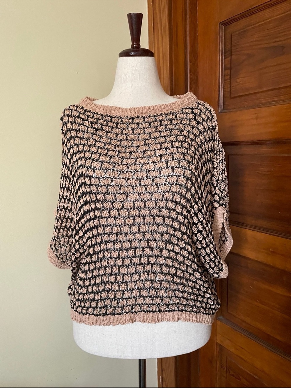 bebe Black and Pink Knit Poncho Sweater